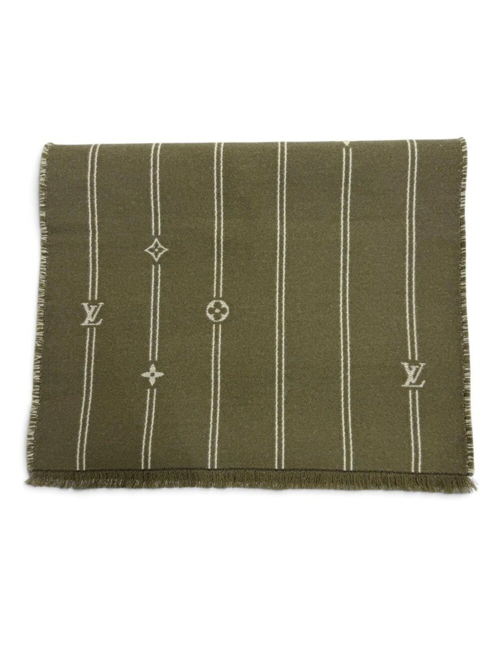 Louis Vuitton Monogram Stripes Wool 100% Scarf Khaki